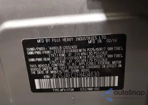 2015 Subaru Forester 2.5I Premium z USA, uszkodzony, nr VIN JF2SJAFC1FH404630